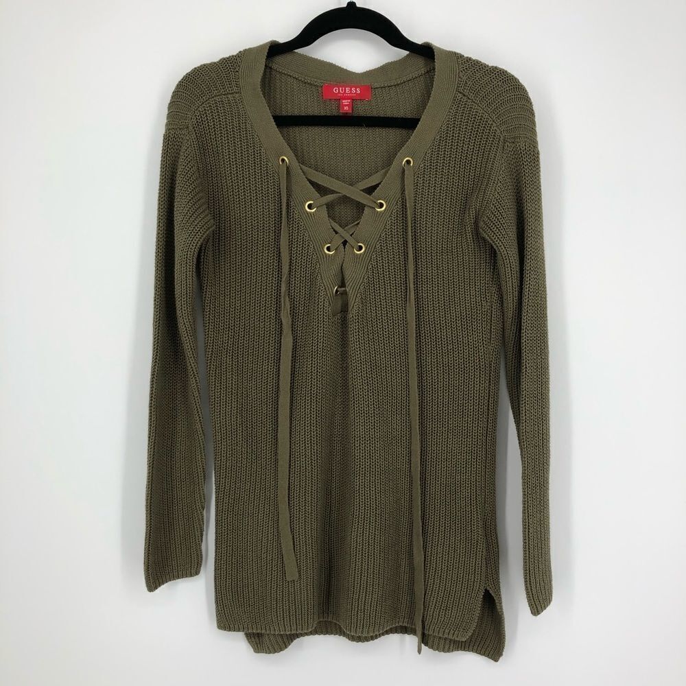 ‎GUESS Khloe Lace-Up Sweater in Green